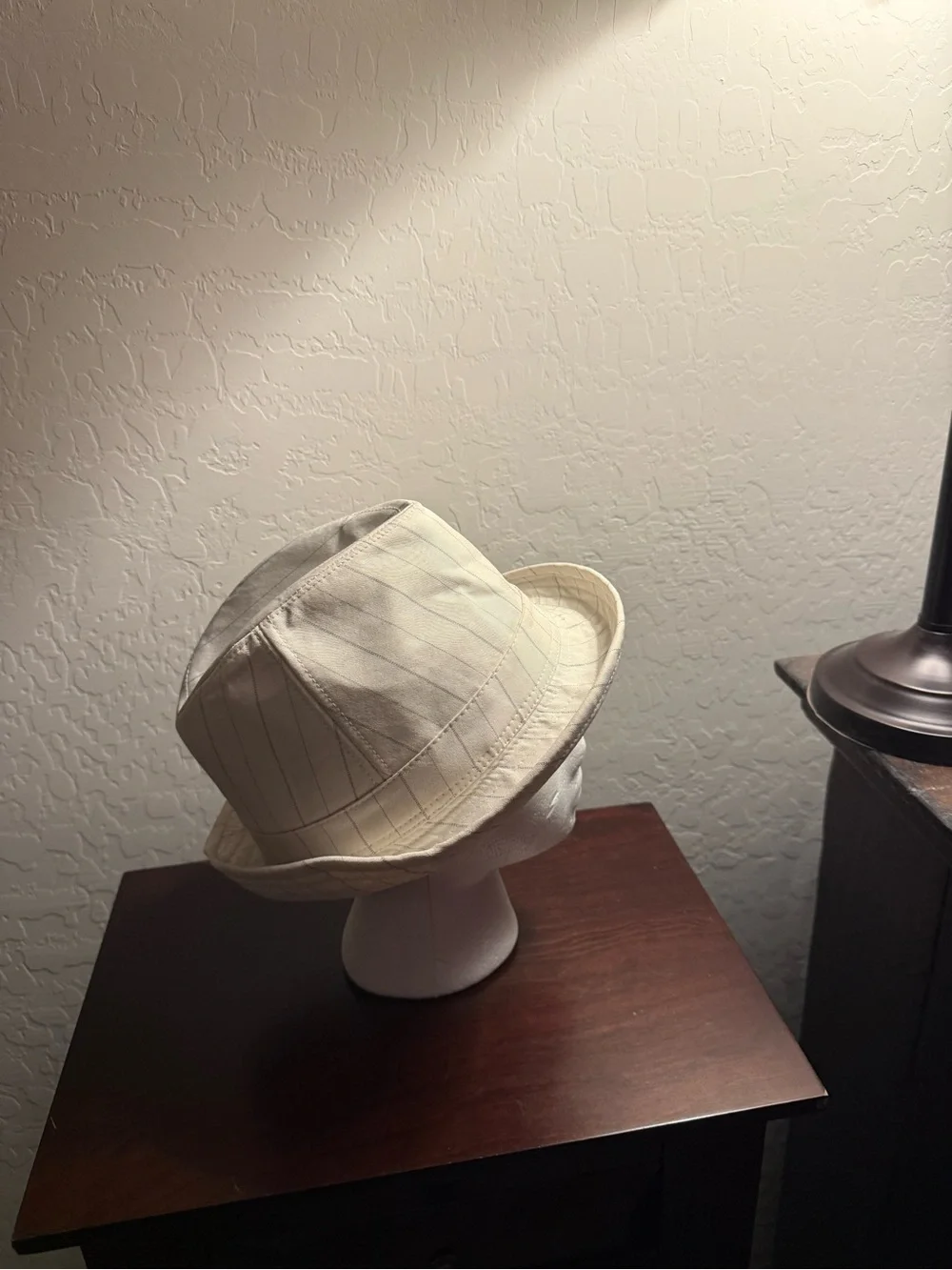 Cream Pinstriped Fedora Hat